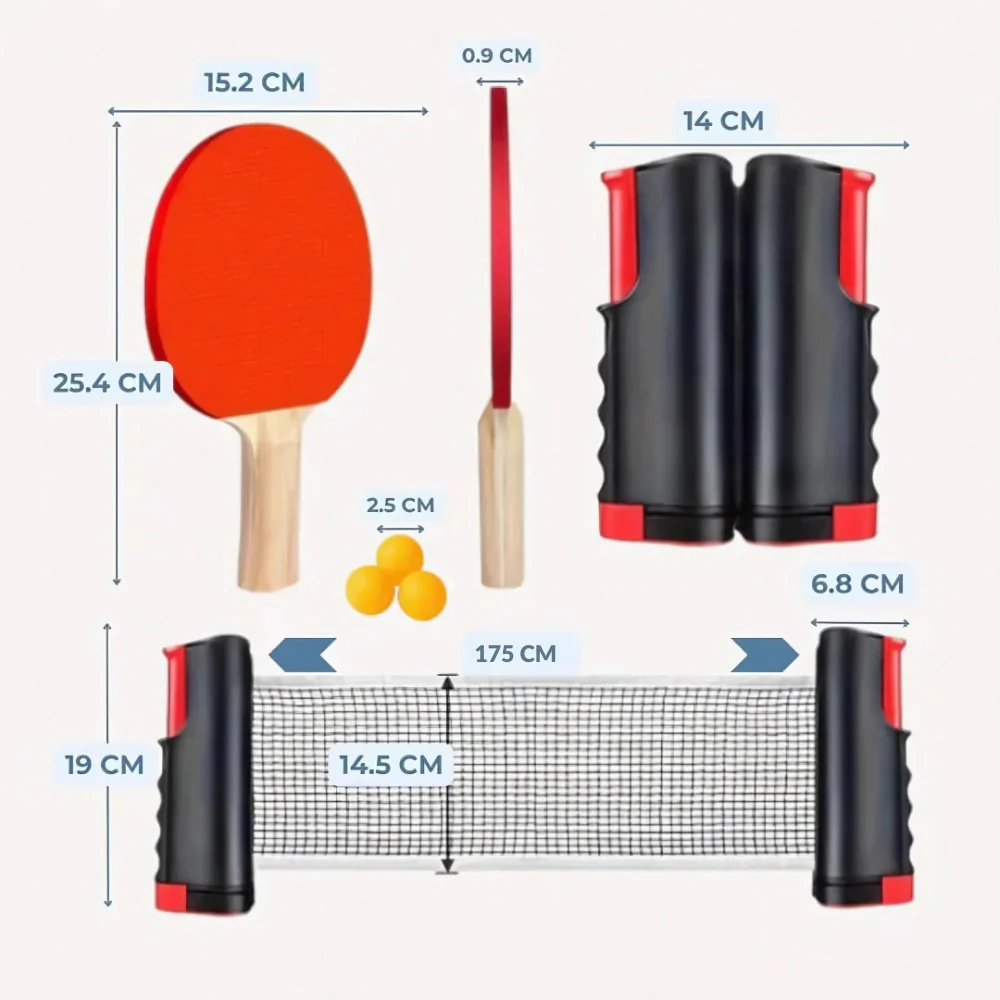 BordBattlen™ – Portabelt bordtennissæt med udtrækkeligt net, bat og bolde - Image 4