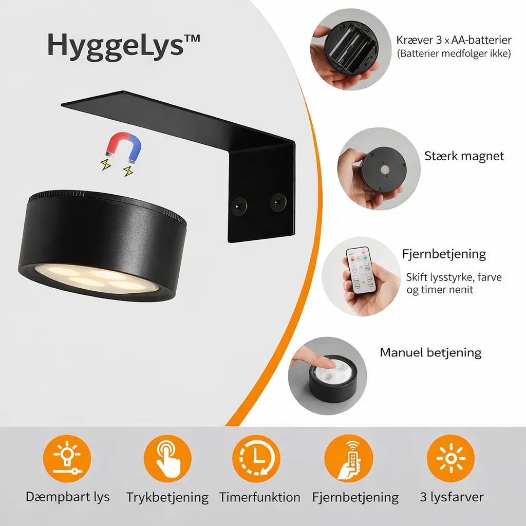 HyggeLys™  – Magnetisk Trådløs Multifunktionel Væglampe (3-pak) - Image 3