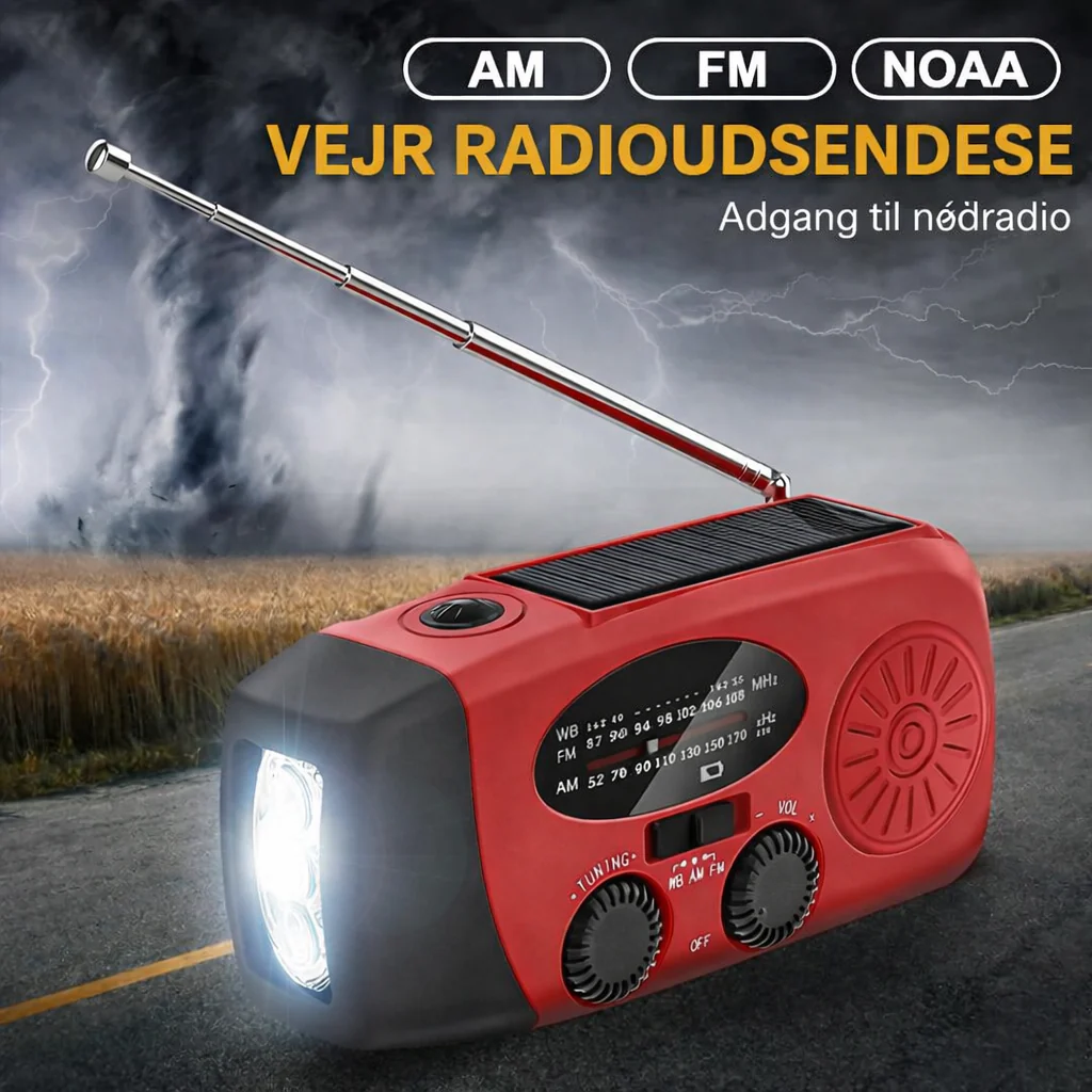 NødRadio™ – Multifunktionel solcelledrevet nødradio med oplader - Image 2
