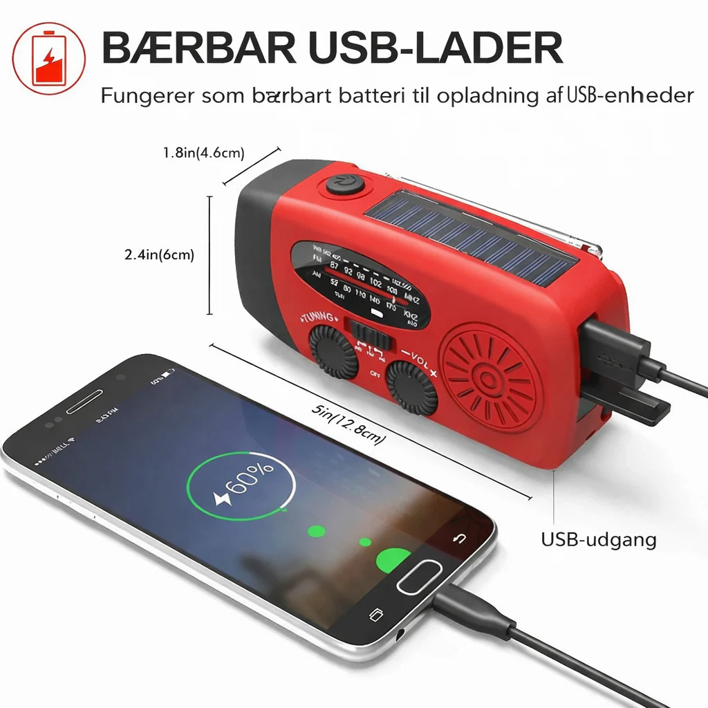NødRadio™ – Multifunktionel solcelledrevet nødradio med oplader - Image 4