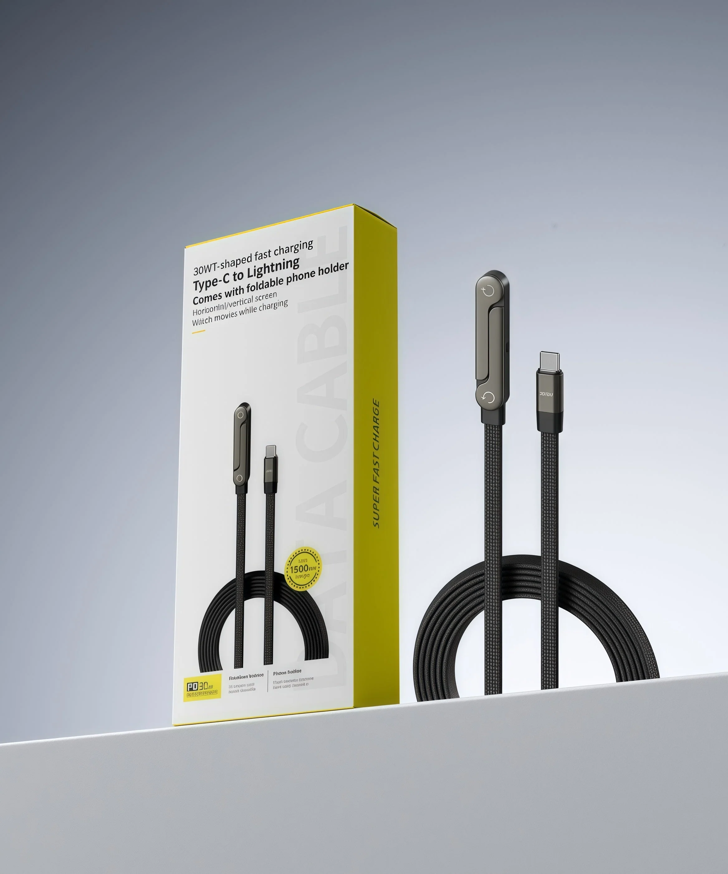 StabilCharge™ – Ergonomisk 2-i-1 opladerkabel med integreret telefonholder - Image 3